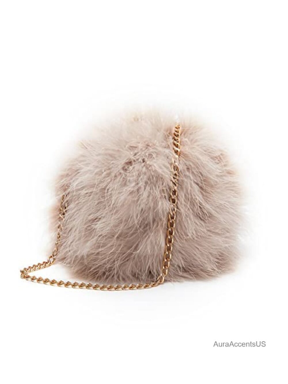 Faux Feather Round Clutch Shoulder Bag with Chain